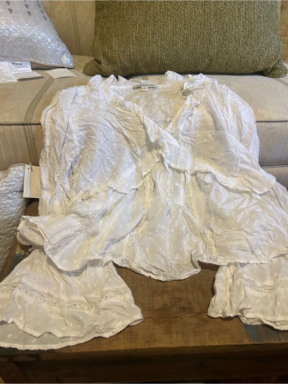 American Eagle Outfitters White Cotton bell sleeve top